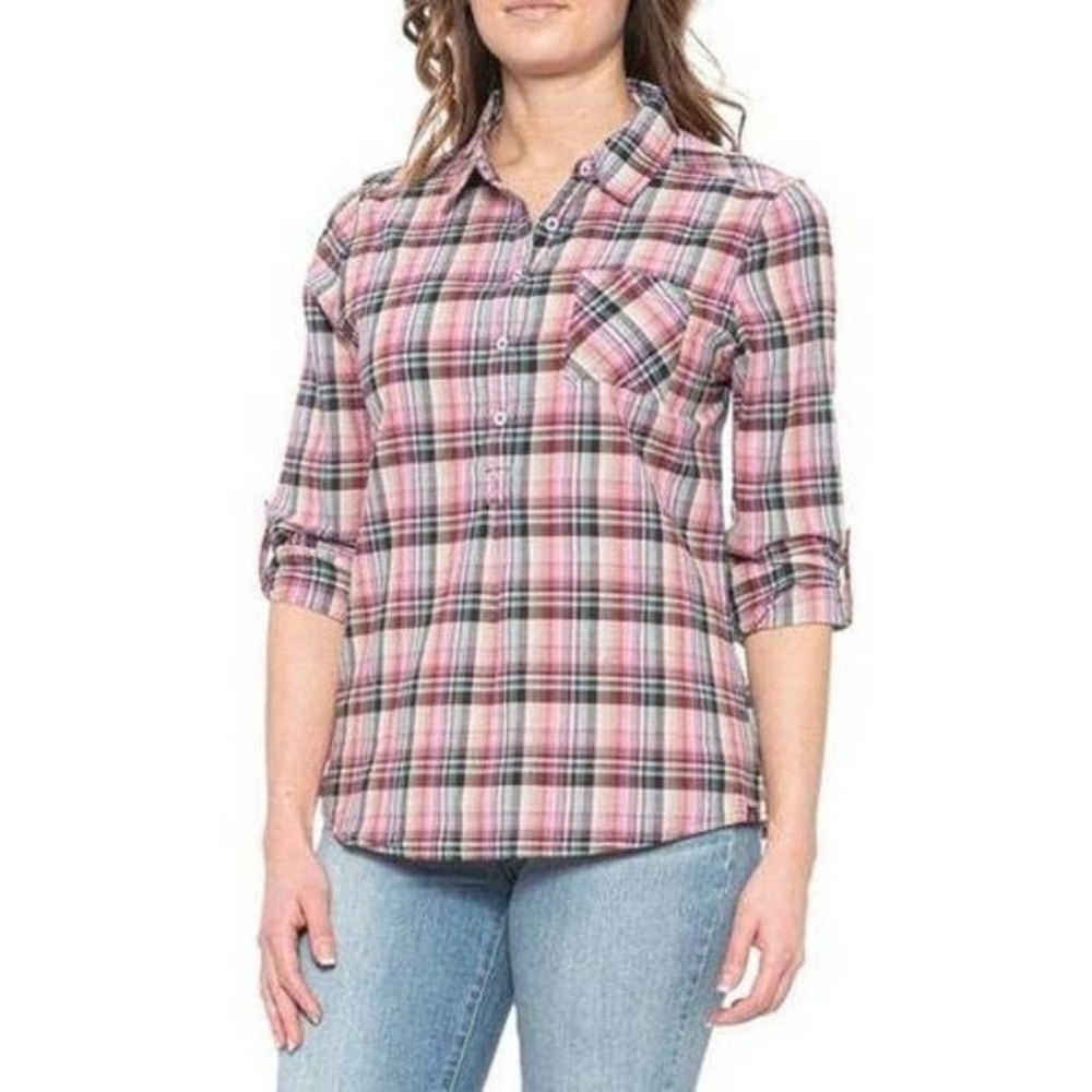 Prana Gina Top Wild Orchid Plaid